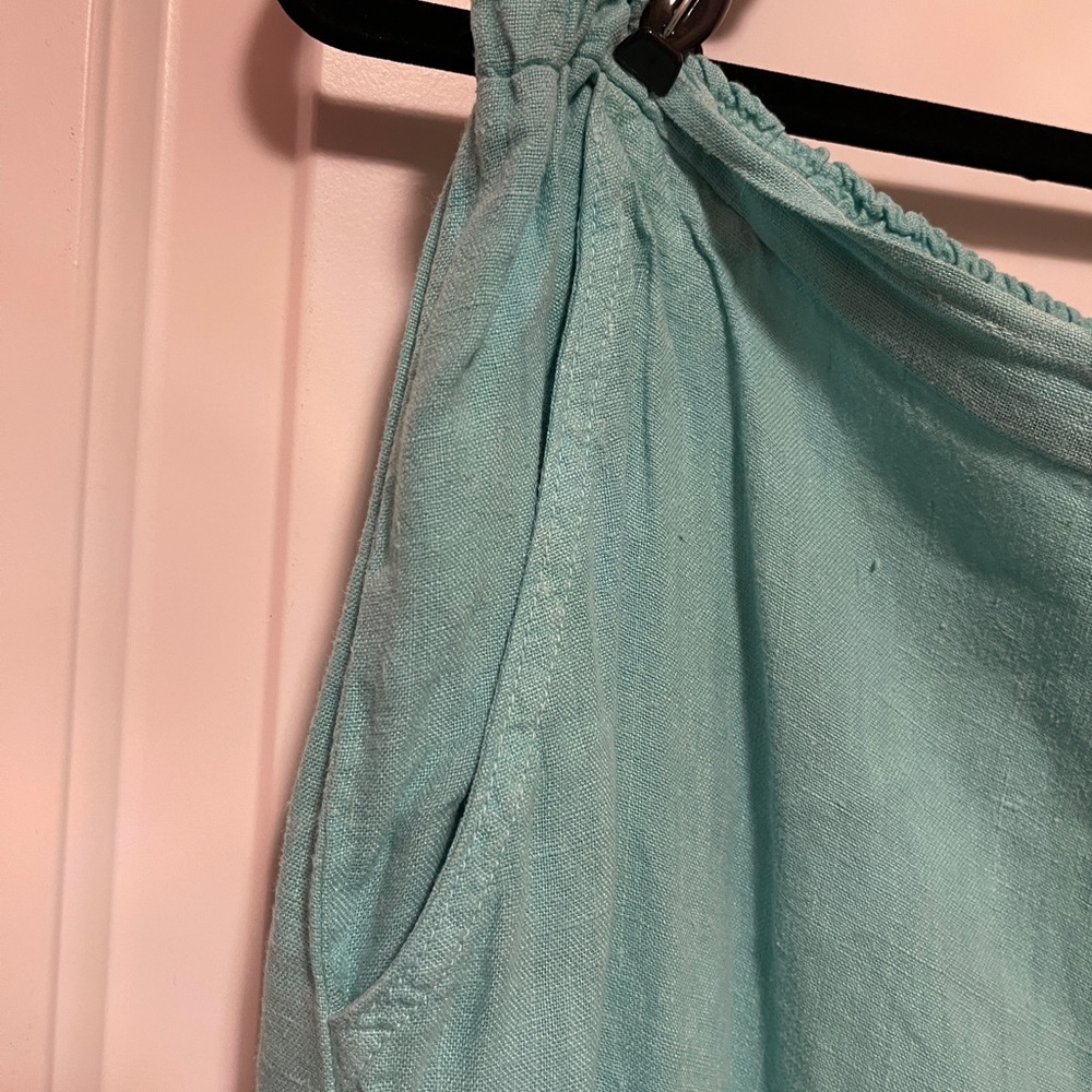Match Point Teal 100% Linen Pantsuit Tunic Relaxed Fit Resort Lagenlook Club XL - Picture 5 of 12